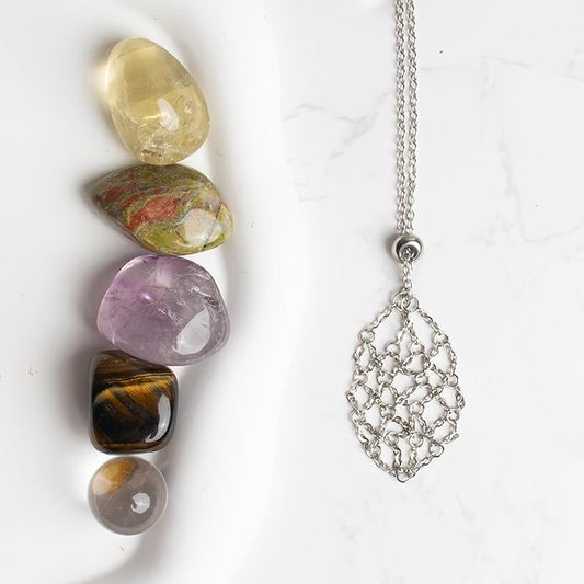 22Inch Stainless Steel Interchangeable Crystal Holder Necklace Chained GemStones Cage Necklace Trendy Pendant Necklace for Women Men Necklace Holder for Healing Crystal