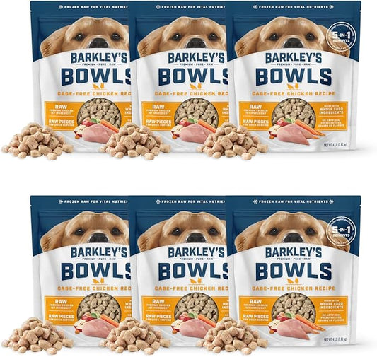 Barkley’s Bowls, Frozen Raw Chicken Dog Food, Fresh Whole Food Ingredients, Cage-Free Chicken, Grain Free, Dog Food Toppers, Human Grade Ingredients, All Dog Breeds, Ages, & Sizes, 4 lb Bag (6 Pack)