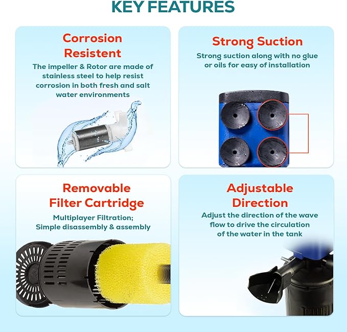 Aqua Dream 320 GPH Internal Aquarium Filter - 3 in 1 Submersible Powerhead Pump with Air Oxygenation & Sponge Filtration, 20W High-Performance Water Cycling Pump for Fish Tanks - 3 Pcs
