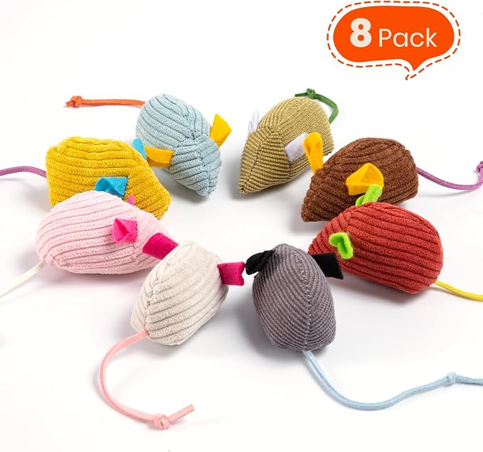 8Pcs Catnip Cat Mice Toys Interactive Mouse Cat Toy for Indoor,Adult & Kitten Cat Toys for Playing, Chewing & Teeth Cleaning