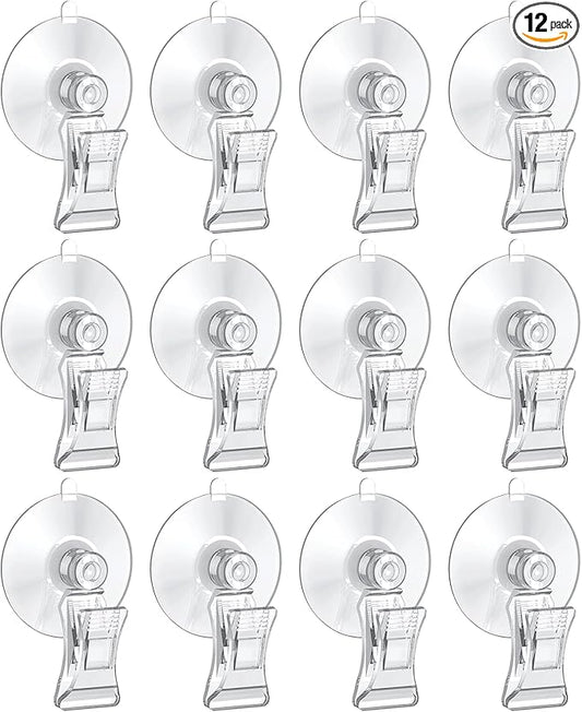 Pawfly 12 Pcs Aquarium Suction Cups with Clips, Plant Leaf Seaweed Clip, Fish Tank Accessories, Aquarium Suction Cup Clips, Clear Plastic Fish Feeding Tool, Underwater Fish Feeder, Veggie Feed Holder