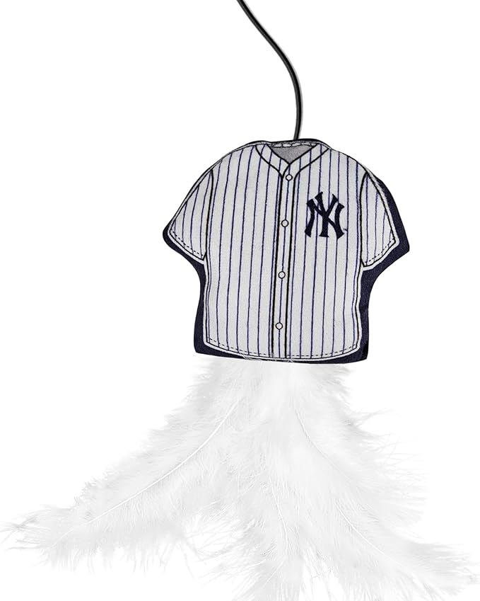 MLB New York Yankees Team Jersey Wand with CAT NIP, Cat Toy Jersey Shaped Plush Teaser Toy for Cats & Kittens - Interactive Pet Toy for Play & Exercise