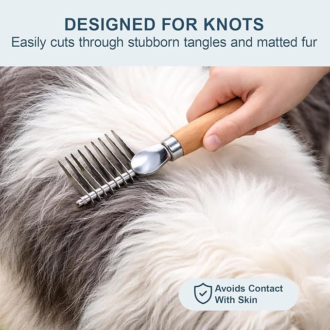 2-Piece Professional Grooming Kit with Stainless Steel Teeth, for Long-Haired Pets During Shedding Season and Mat Removal Sessions,Dematting Tool for Dogs, Cat Dematting Tool, Dematting Comb for Dogs