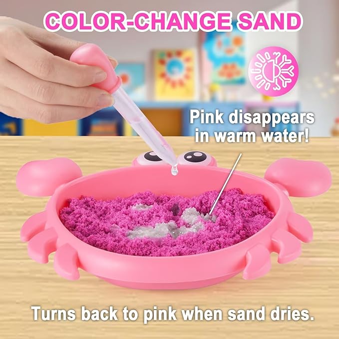 Carolart Mini Crab Sandbox with Color-Changing Sensory Sand, Office Desktop Crab Zen Garden Kit, Sensory bin for Stress Relief with Sensory Balls，Sand Art Kit for Kids and Adults