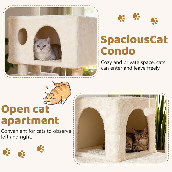 BestOffice 81 Inch Cat Tree, Multi-Level Cat Tower with Condo, Perches, Sisal Scratching Posts, Climbing Ladder,Indoor Activity Center Play House for Kittens & Adult Cats, Beige