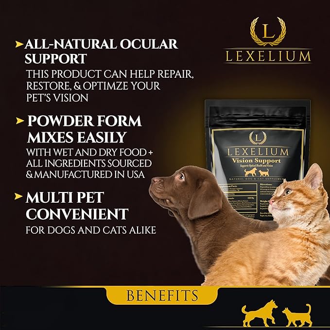 Vision Support & Eye Sight Supplement for Dogs and Cats- Fortified with Zeaxanthin, Bilberry, Lutein, and Beta Carotene - 200 Grams
