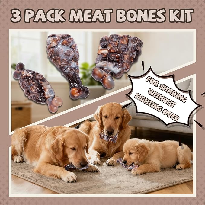 YINEYA Indestructible Dog Toys for Aggressive Chewers 3 Pack, Tough Dog Chew Toys for Aggressive Chewers Medium and Large Breeds, Durable Dog Toy to Keep Them Busy, Bacon Flavored