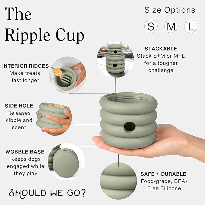 Should We Go? The Ripple Cup Silicone Dog Enrichment Toy & Slow Feeder, Treat Dispensing Cup - Food-Safe Meal Feeder, Frozen Treat Dog Toy with Freezer Plug, 10 oz Capacity, for Medium Dogs