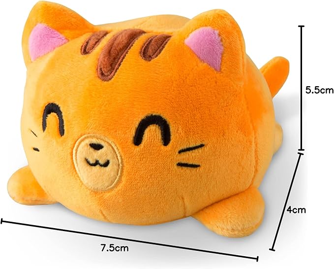 TeeTurtle Reversible Cat Plushie 4-Inch Orange Tabby Two-Sided Flip Plush Toy with Embroidered Details - Cute Mini Collectible Plush for Kids, Teens, and Adults