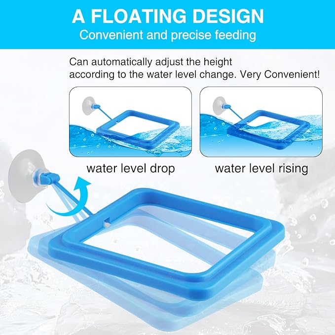 4 Pcs Fish Feeding Ring for Aquarium – Round and Square Floating Food Feeder with Suction Cup, Fish Tank Feeding Ring for Guppy, Goldfish