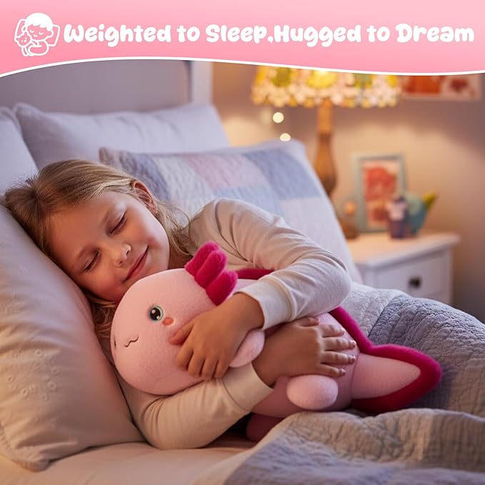 SQEQE Weighted Stuffed Animal Axolotl, Soft Weighted Axolotl Plush Toy, Cute Hugging Pillow Gift for Kids Adults, Home Decoration Valentines Gifts Birthday Present 23.6 Inch, 3.8 Lb