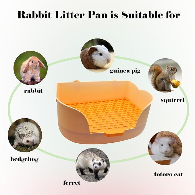 PINVNBY Litter Box for Rabbits,Plastic Rabbit Pan with Grate,Bunny Potty Training Corner Detachable Rabbit Toilet Bedding Accessory for Hedgehog Chinchilla Ferret (Orange)