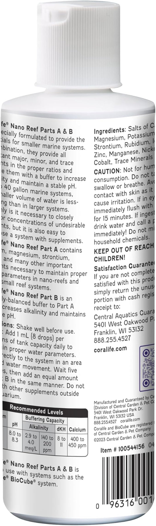 Coralife Saltwater Fish Tank Aquarium Nano Reef Part A and B, 8 oz