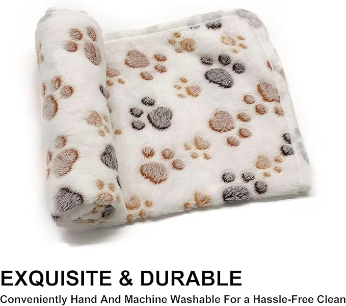SORKUT 1 Pack 3 Puppy Dog Blankets Super Soft Warm Sleep Mat Fluffy Premium Fleece Pet Blanket Flannel Throw for Dog Puppy Cat - Paw Print Beige/Pink/Brown Small(23"x15")