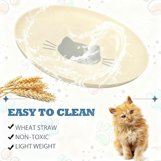 16 Pcs Fatigue Relief Cat Bowl, 5.8 Inch Shallow and Wide Pet Water and Food Dishes Kitten Wheat Straw Wet Feeding Bowl for Indoor Cat Stray Kitten Ferrets