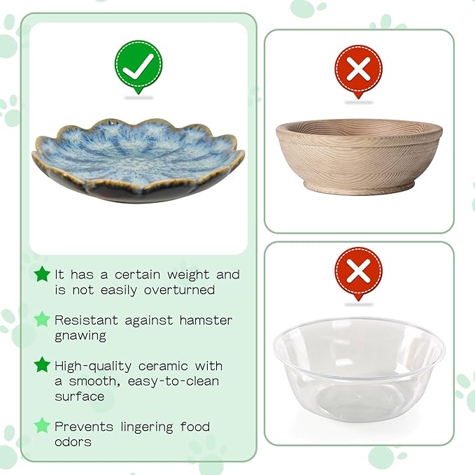 BNOSDM Shallow Ceramic Hamster Food Dish 2 Pcs Small Animals Food Bowl Sunflower Feeding Dishes for Gerbils Mice Rats 4.5in (Dark Blue)