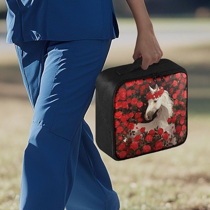 Rnyleeg First Aid Kit Empty Red Rose Horse Emergency Medical Kit with Zipper Large Capacity Medical Bag for Home, Travel, Outdoor, Boat, Camping, Hiking