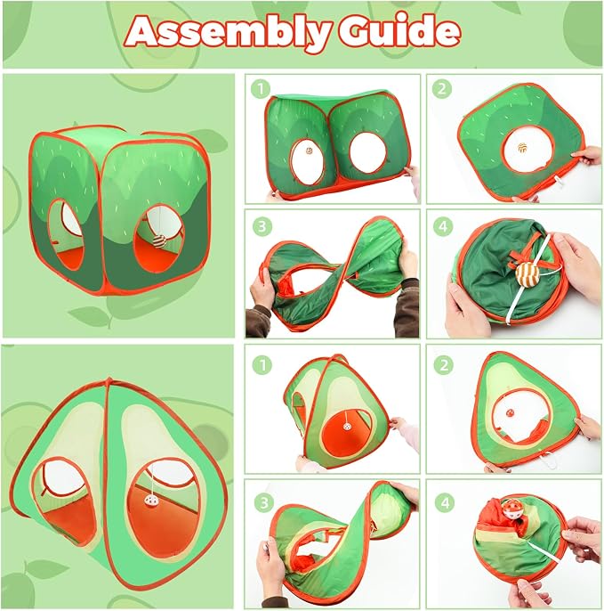 YUEPET Rabbit Tunnel and Cube Collapsible Tent Bunny Interactive Crinkle Tunnel Toys Small Animal Hideout with Play Ball for Dwarf Rabbit Bunny Guinea Pig (Avocado)