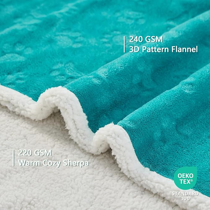 Qeils Pet Blankets for Cats - Waterproof Cat Blanket Washable - Sherpa Fleece Puppy Blanket, Soft Plush Reversible Throw Protector for Bed Couch Car Sofa, 50"X60", Teal
