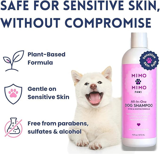 Dog Shampoo & Conditioner with Oatmeal, Aloe & Coconut 16 oz, All-in-One for Long, Curly, Short & Wavy Coats, Sensitive Skin, Sulfate & Paraben Free, Made in USA