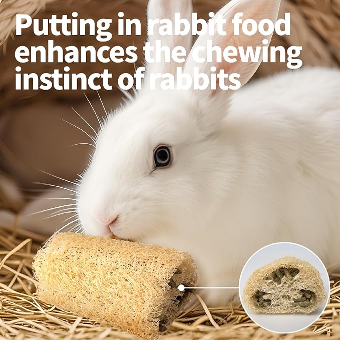 BESNEW Rabbit Chew Toys,100% Natural Loofah Without Additives,Bunny Chew Toys for Teeth,Fiber-Rich Rabbit Treats for Bunny Chinchilla Dogs