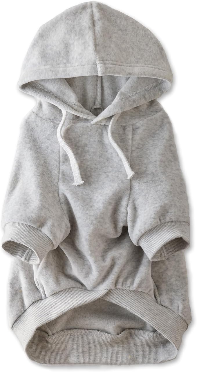 Pet Passion Cooper II Organic Cotton Velour Dog Hoodie Pet Coat for Small, Medium and Large Dogs, Light Heather Gray, XXX-Small (up to 5lbs)