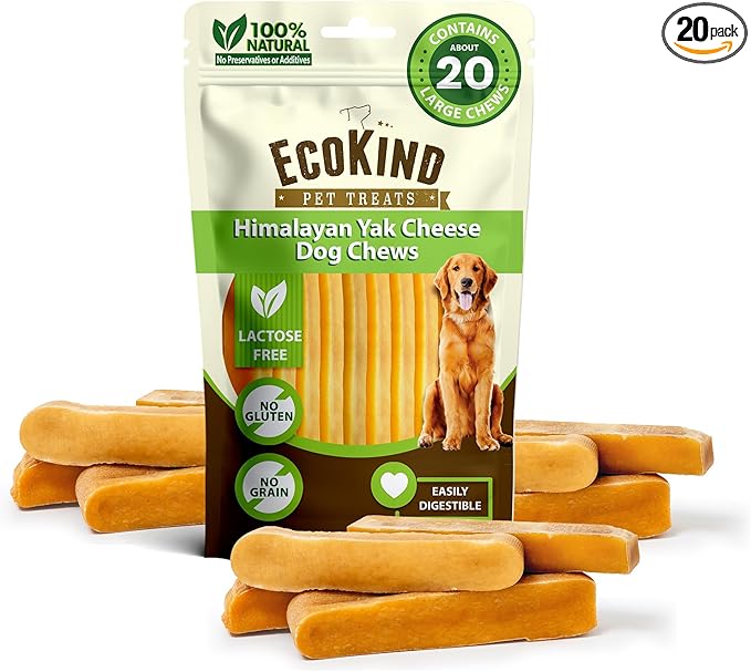 EcoKind Premium Gold Yak Cheese Himalayan Dog Chews, Dog Treats Large Breed, All Natural, High Protein, for Aggressive Chewers, Large - 20+ Chews (5 lb)