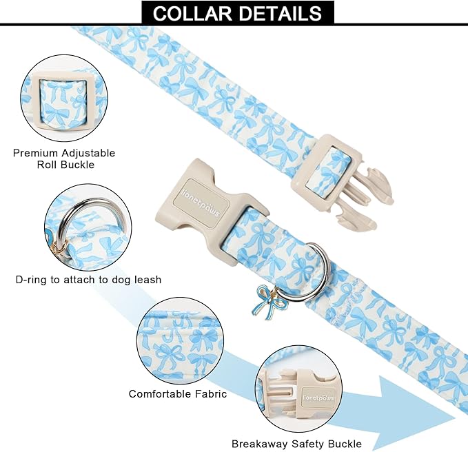 Lionet Paws Summer Dog Collar- Cute Blue Bow Dogs Collar with Plastic Buckle and Bowtie Pendant,Dog Collar for Small Dogs Boy