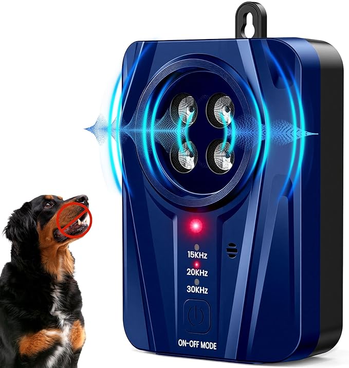 Dog Bark Deterrent Devices, Automatic Anti Barking Device with 4 Ultrasonic Transmitters Long Range 50FT, 3 Mode Rechargble Barking Control Devices, Effective Stop Bark Box Outdoor & Indoor