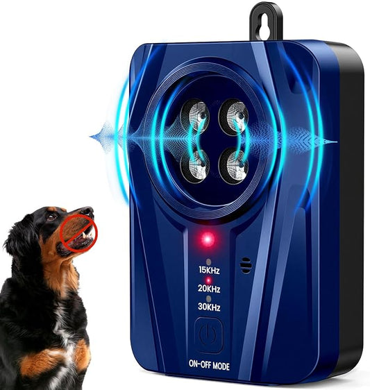 Dog Bark Deterrent Devices, Automatic Anti Barking Device with 4 Ultrasonic Transmitters Long Range 50FT, 3 Mode Rechargble Barking Control Devices, Effective Stop Bark Box Outdoor & Indoor