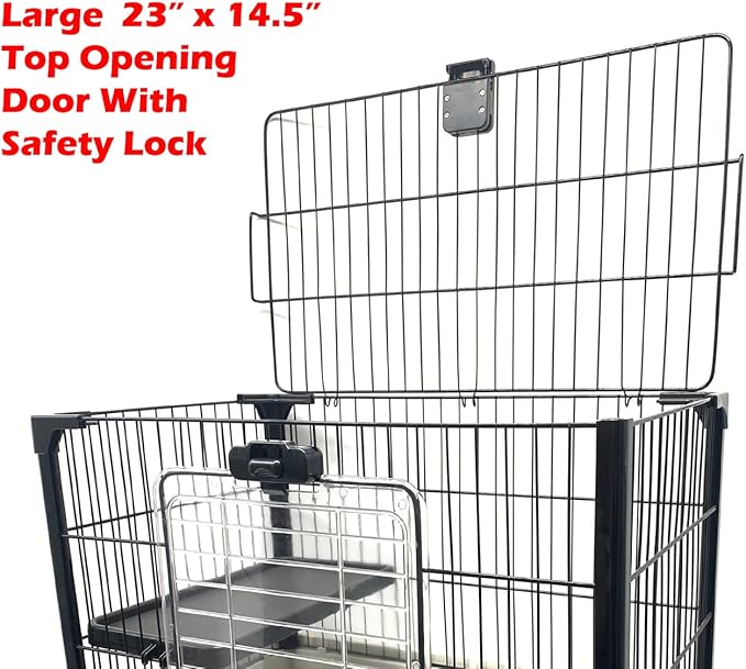 Large 4-Level Indoor Small Animal Pet Cage for Guinea Pig Ferret Chinchilla Cat Playpen Rabbit Hutch Solid Platform Ramp Easy Pull Out Washable Leakproof Litter Tray Large Access Doors Lockable Caster