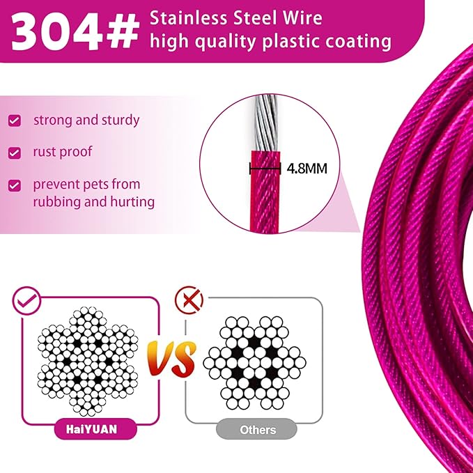 Dog Tie Out Cable 10/15/20/25/30/50 FT Dog Runner for Yard Steel Wire Dog Cable with Durable Superior Clips Pink Dog Chains for Outside Dog Lead for Large Dogs Up to 165 lbs