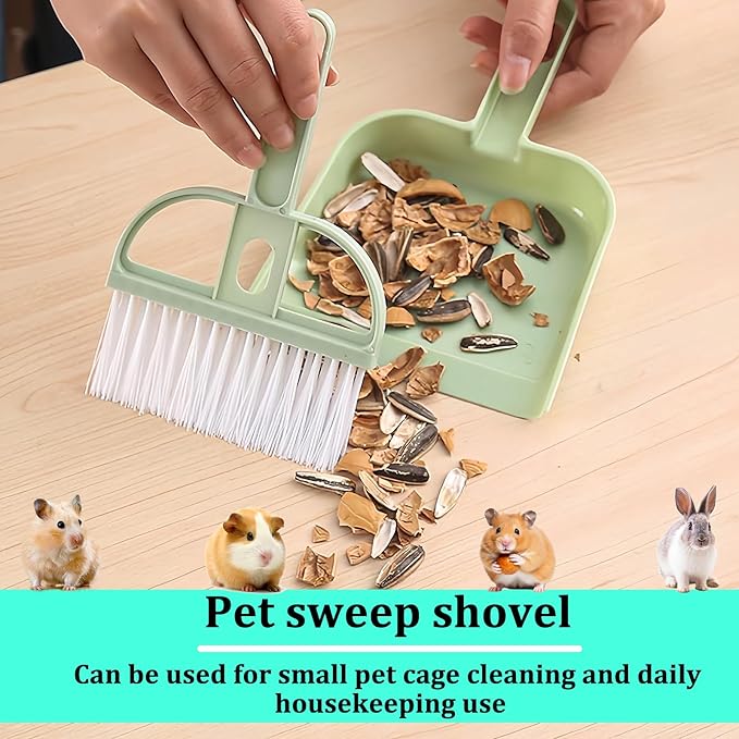 Mini Dustpan and Brush Set, Portable Exquisite Pet Waste Cleaning Kit, Hamster Sand Scooper Cage Cleaning Tool for Small Pets Guinea Pigs Hedgehogs Hamsters Chinchillas Rabbits (Pink)