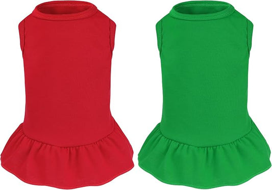 2 Pcs Dog Dresses Cat Skirt Solid Color Dog Clothes Summer Sleeveless Puppy Girl Clothes for Small Pet Dogs Cats (Red,Dark Green, Medium)