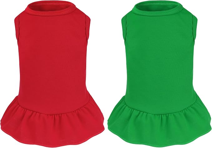 2 Pcs Dog Dresses Cat Skirt Solid Color Dog Clothes Summer Sleeveless Puppy Girl Clothes for Small Pet Dogs Cats (Red,Dark Green, Small)