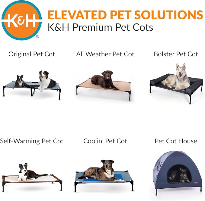 K&H Outdoor Elevated Dog Bed - Cooling Raised Dog Bed for Large & Extra-Large Pets, Breathable Mesh Center Hammock Design, Indoor/Outdoor Washable Cover, Portable Metal Frame, Gray, XL 50x32in