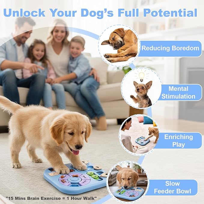 Dog Puzzle Toys for Smart Dogs, Cognitive Dog Toys & Interactive Enrichment Puzzle Feeder, Squeaky Treat Dispenser for Mental Stimulation & IQ Training to Keep Them Busy, for Small Medium Dogs
