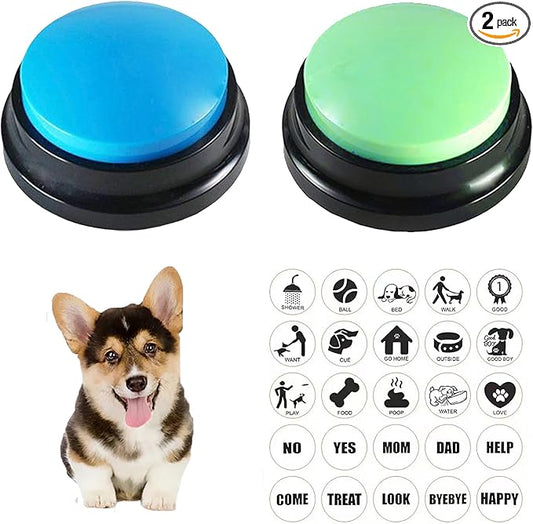 Voice Recording Button, Dog Buttons for Communication Pet Training Buzzer, 30 Second Record & Playback, Funny Gift for Study Office Home, Talking Buttons for Dogs (2 Packs)