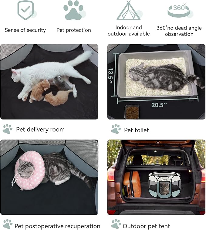 Siedihit Dog Playpen with 2 Washable Pee Pad, Puppy Pet Cat Playpen Small AnimalsTent Crate Indoor/Outdoor, Portable Pop Up Kennel with Carrying Case(Grey with 2 Pads, Small)