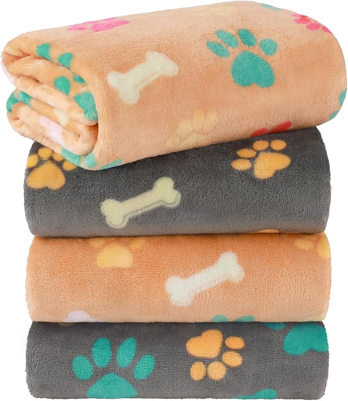 LINENLUX 1 Pack 4 Blankets Super Soft Fluffy Premium Fleece Dog Blankets for Puppy Cat Pet Blanket Flannel Throw Warm Sleep Bones and Claws-4pcs 23x16 inch