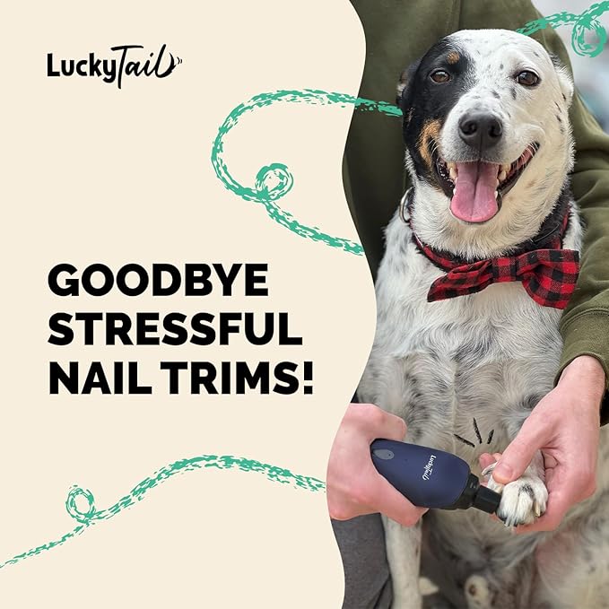 LUCKY TAIL Pet Nail Grinder for Dogs and Cats - Super Quiet and Low Vibration Electric Dog Nail Grinder with 2 LED Lights - USB Rechargeable and Cordless - 2 Speeds - Small to Large Pets - Dark Blue