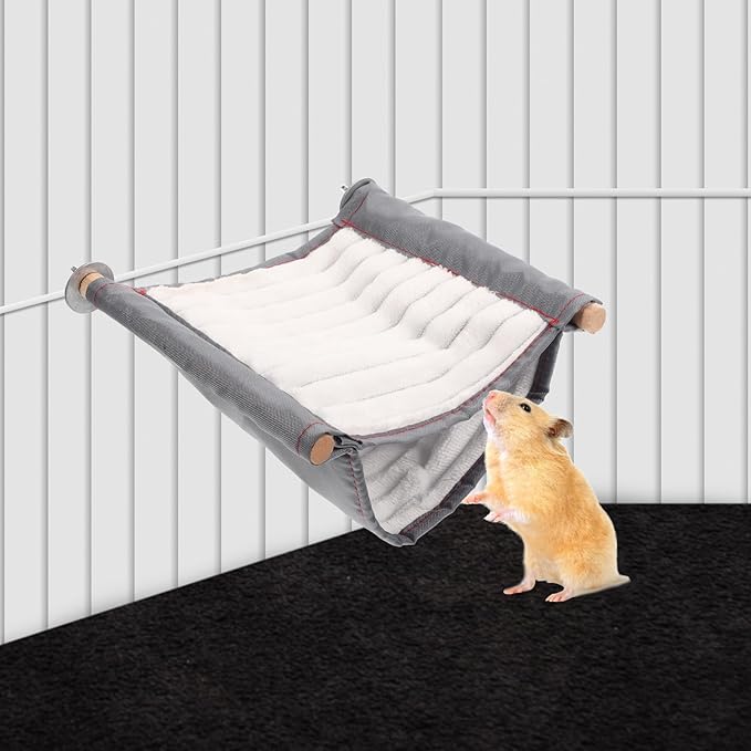HOMSFOU Large White Hamster Hanging Hammock Bed for Small Animals, Removable Warm Fleece Pet Cage Hammock Suitable for Guinea Pigs, Chinchillas, and Squirrels, Indoor Hanging Small Animal
