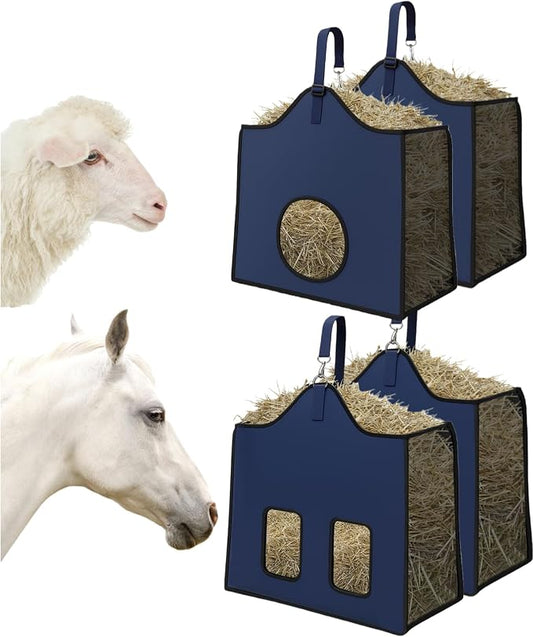 Hay Feeder for Goats and Horses - Slow Feed Design, Heavy Duty Hanging Hay Bag for Barn, Trailer & Paddock, Easy to Hang & Clean(2pcs, Navy Blue)