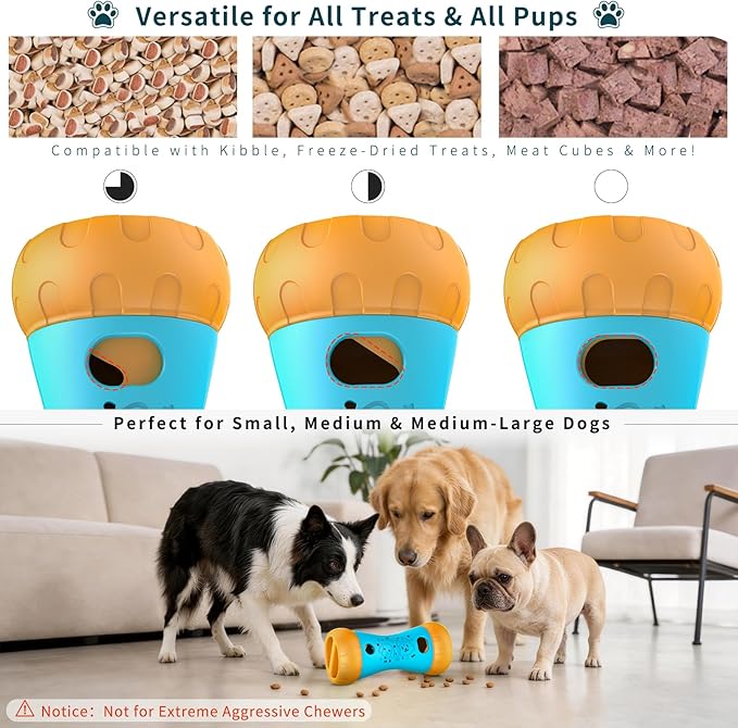 Treat Dispensing Dog Toy, Dog Puzzle Toys for Small Medium Large Dogs, Mental Stimulating Stepless Adjustable Slow Feeder, Boredom Relief Interactive Puppy Enrichment to Keep Them Busy Ideal Gift Blue