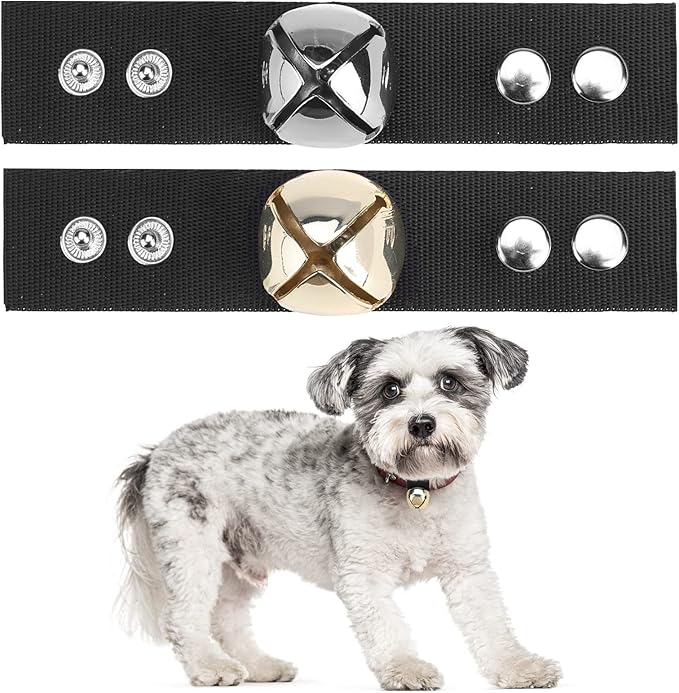 SCENEREAL Dog Collar Bell for Training, Hiking, Walking, Hunting, Pet Tracker, 2 Pack 1.0" Extra Loud Pet Bell for Save Wildlife and Birds (Bear Bell, Cow Bell) Gold | Silver for Small Medium Dogs