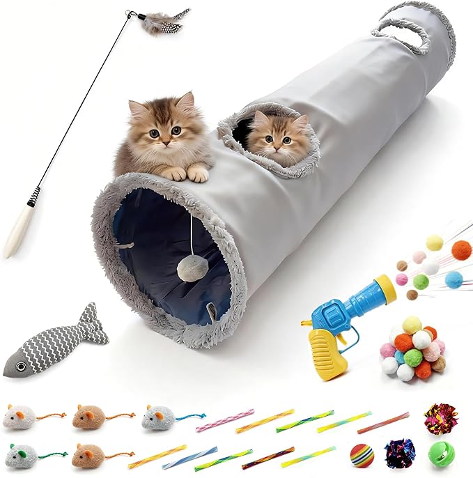 43-Piece Interactive Cat Toy Set with Collapsible Tunnel, Enrichment & Activity Bundle for Indoor Cats, Rabbits & Ferrets, All-in-One Play Kit with Teasers, Catnip Mice & Balls for Boredom Relief