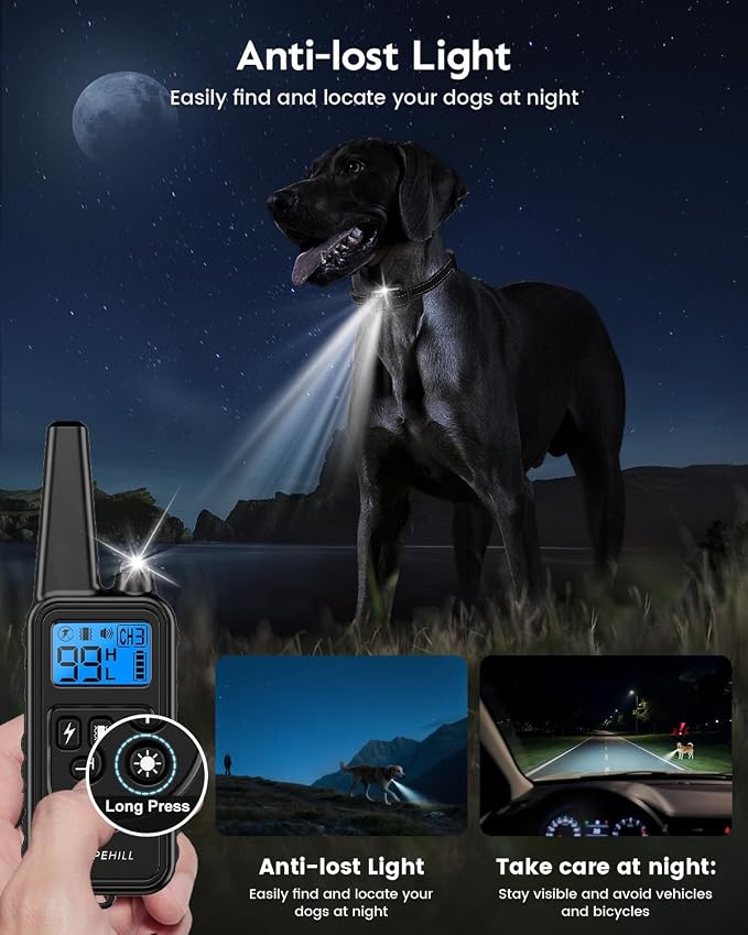 SLOPEHILL Dog Training Collar with Remote, 4200FT Electric Shock Collar with Beep,Vibration, Shock,Flash Light and No Shock Mode, Waterproof E-Collar for 8-140lbs Small Medium Large Dogs(Black Green)