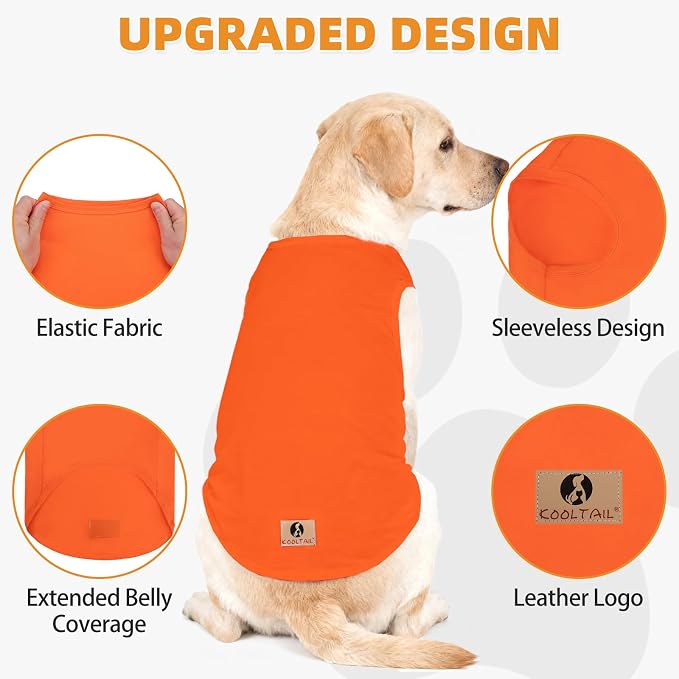 KOOLTAIL Large Dog Clothes for Boy Girl, 2 Pack Cotton Summer Dog T Shirts UV & Insect Protection for Outdoor Camping, Anti-Hair Loss Breathable Sleeveless Pet Vest Tank Tops Apparel, Orange&Red,XXL