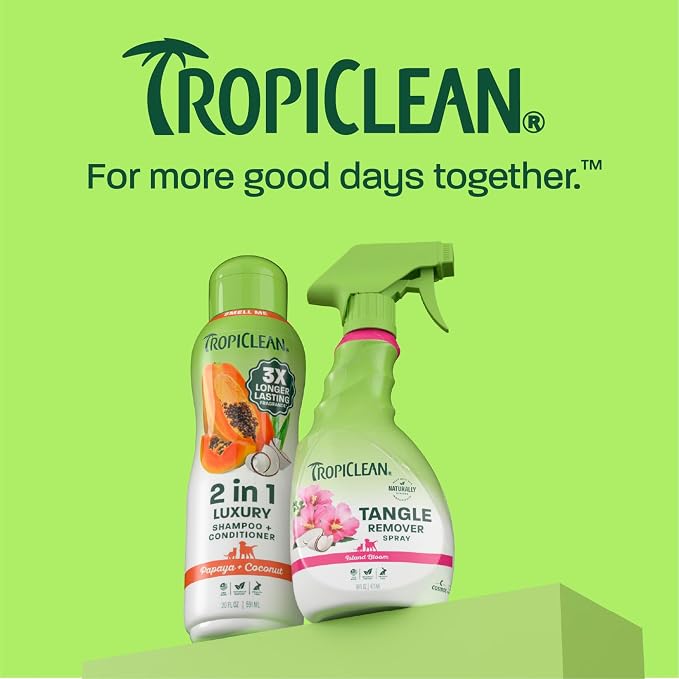 TropiClean 2-in-1 Dog Shampoo and Conditioner & Dog Detangler Spray Dematting, Grooming Bundle, Puppy Safe, Made in USA