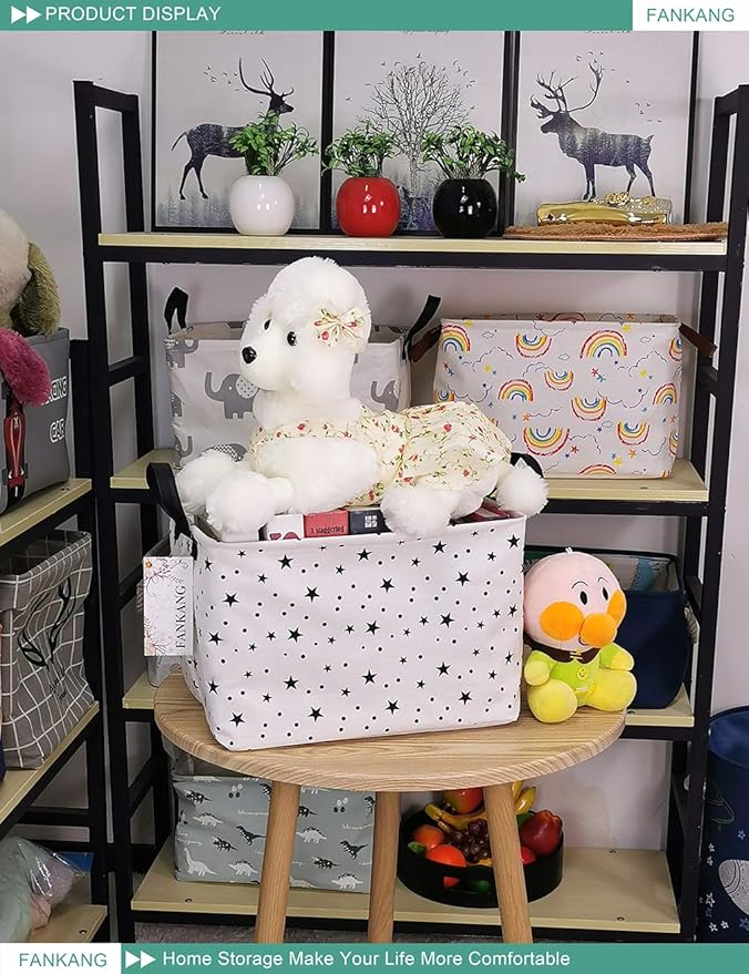 Storage Basket,Nursery Hamper Canvas Laundry Basket Foldable with Waterproof PE Coating Storage, Office, Bedroom, Clothes,Toys (Rec-Star)
